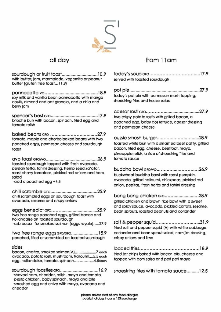 Dine-in Menu